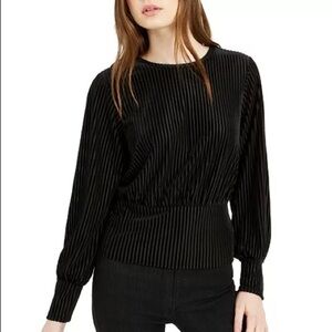 ✨NEW!✨ BAR III Black Velvet-Striped Blouson-Sleeve Top Xtra Small
